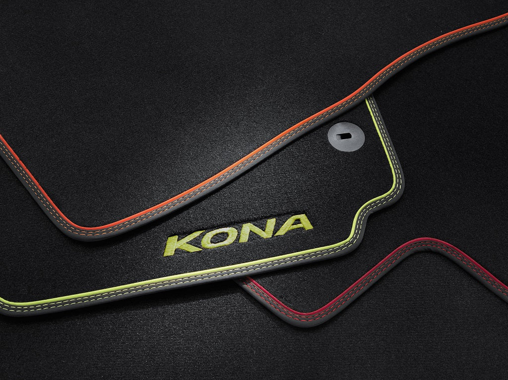 Hyundai KONA OS, KONA N Fußmatten, Velours mit orangenem Akzenten